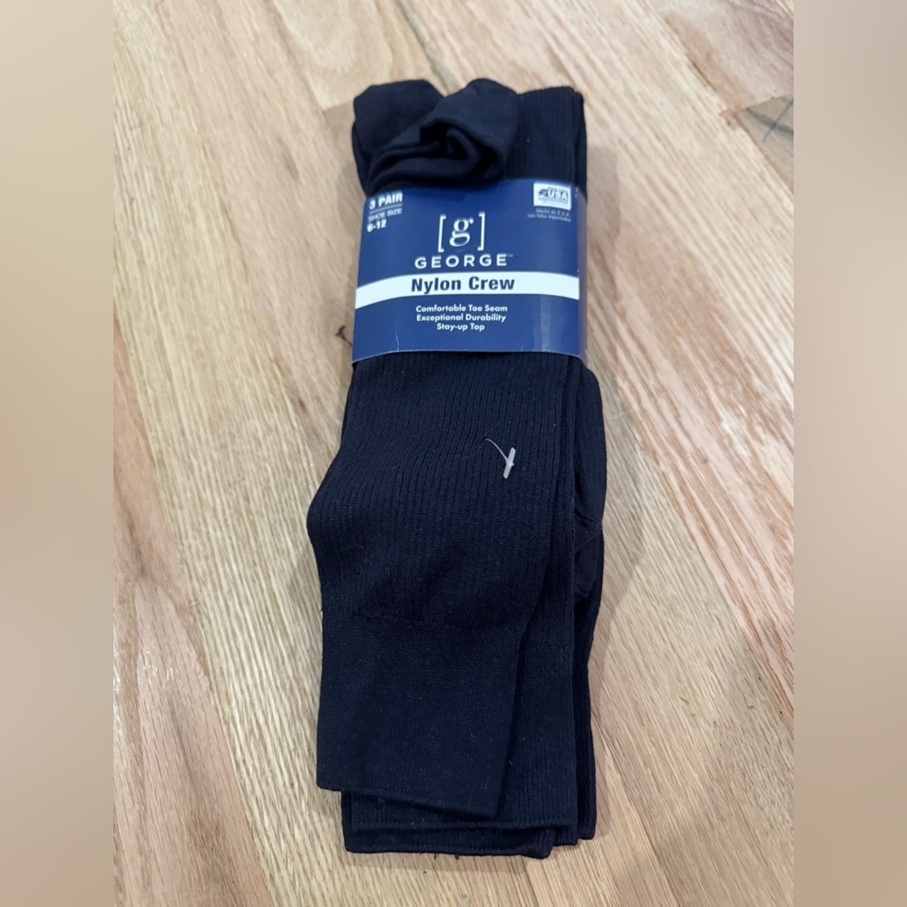 NWT George Nylon Crew Toe Seam Men’s Socks Size 6-12 3 Pairs Blue